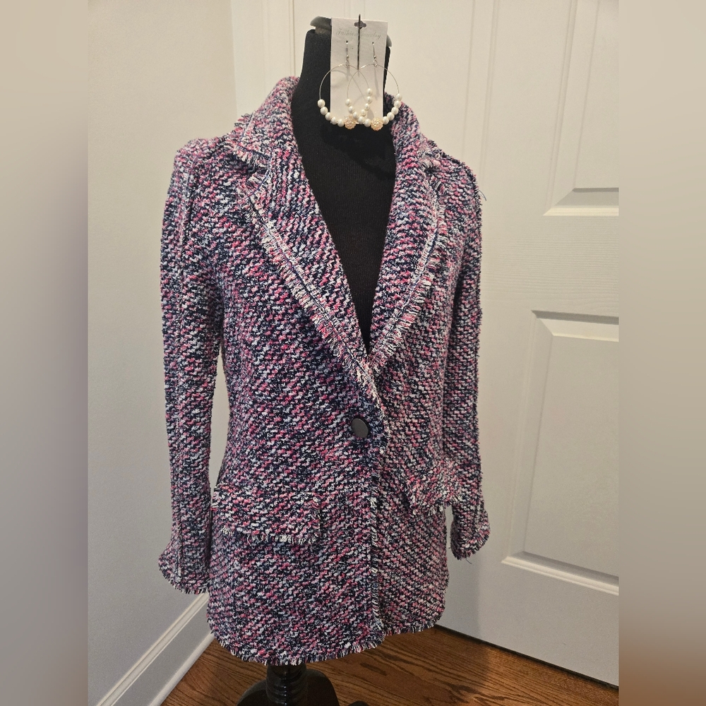 Chico's Pink and Blue Blazer Knit Jacket